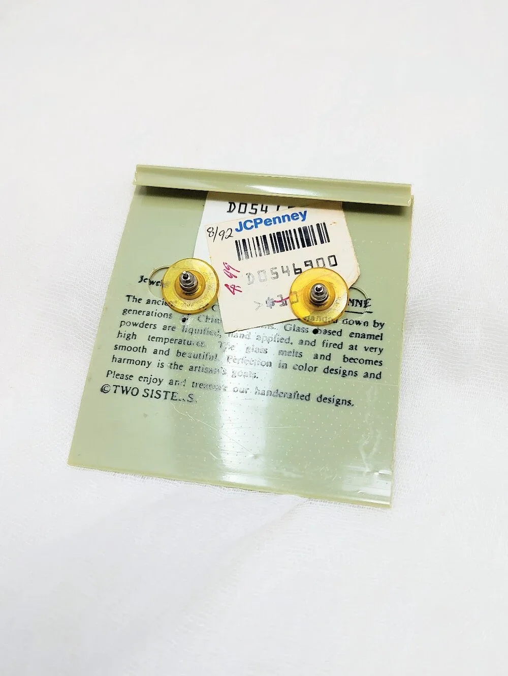 Two Sisters Vintage Genuine Cloisonne Gold And Jewel Tones Clip On Earrings